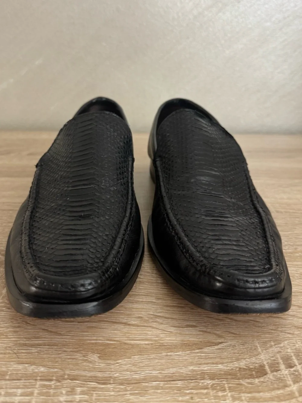 To Boot Adam Derrick NY Men 13 Black Leather Snakeskin Print Loafers Dress Shoes